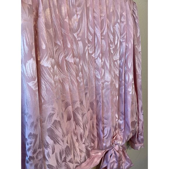 VTG In The Mood Pleated Long Sleeve Brocade Silky Pink Grandma Core Blouse 10 - Picture 9 of 12